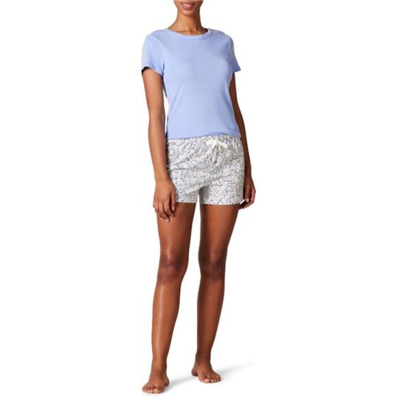 Women's Stretch Cotton Poplin Pajama Set - Short Sleeve Tee and Shorts